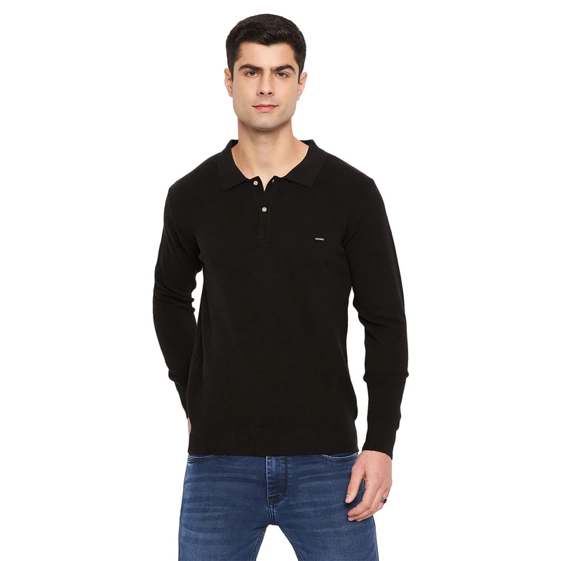 Duke Urban Men Collared Neck Full Sleeve Sweater (SDS711) Black / L / Solid