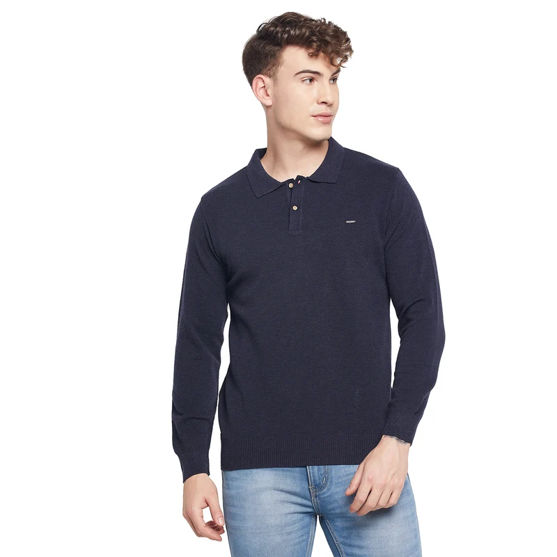 Duke Urban Men Collared Neck Full Sleeve Sweater (SDS711) L.Navy / XXL / Solid
