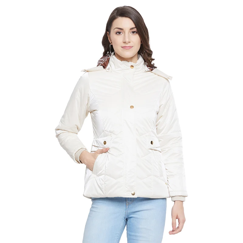 Duke Urban Women Full Sleeve Embossed Quilted Jacket (SDZ6698) Cream / XXL / Solid