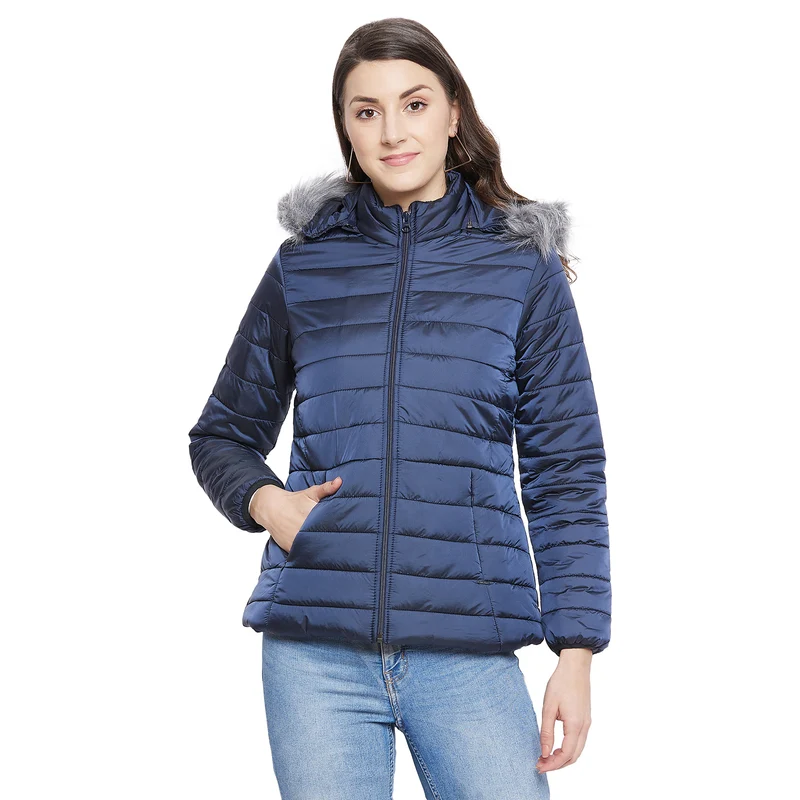 Duke Urban Women Full Sleeve Quilted Jacket (SDZ6695) XL / Navy / Solid