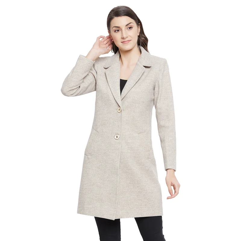 Duke Stardust Women Full Sleeve Coat (SDZ6731) Fawn / L / Harringbone