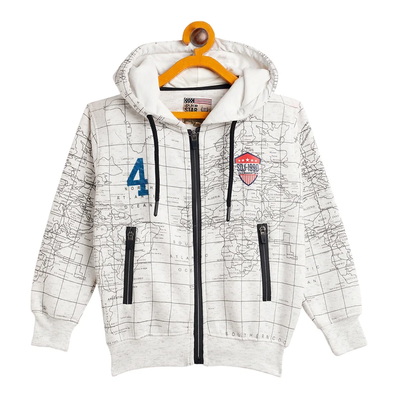 Duke Urban Boys Hooded Sweatshirt (LF238) White Alloy (Hairy) / 26 / Printed