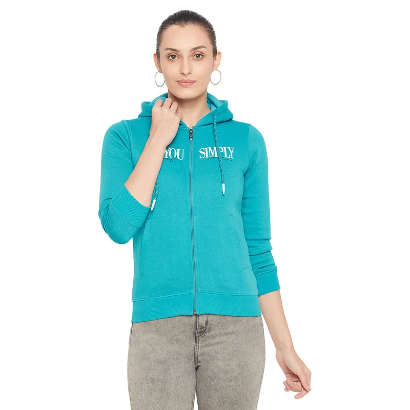 Duke Urban Women Full Sleeve Hooded Sweatshirt (LFX736) Turquoise / L / Solid
