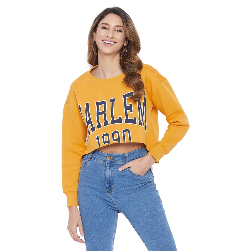 Duke Urban Women Round Neck Crop Sweatshirt (LFX763) XL / Mustard / Printed