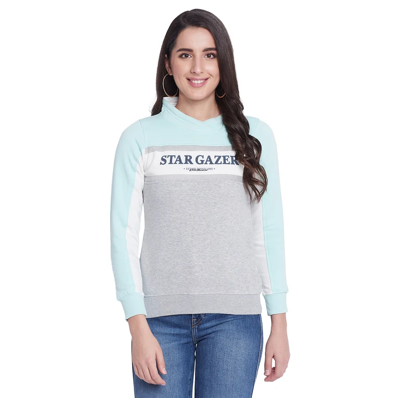 Duke Urban Women Round Neck Sweatshirt (LFX768) M / Aqua / Color Block