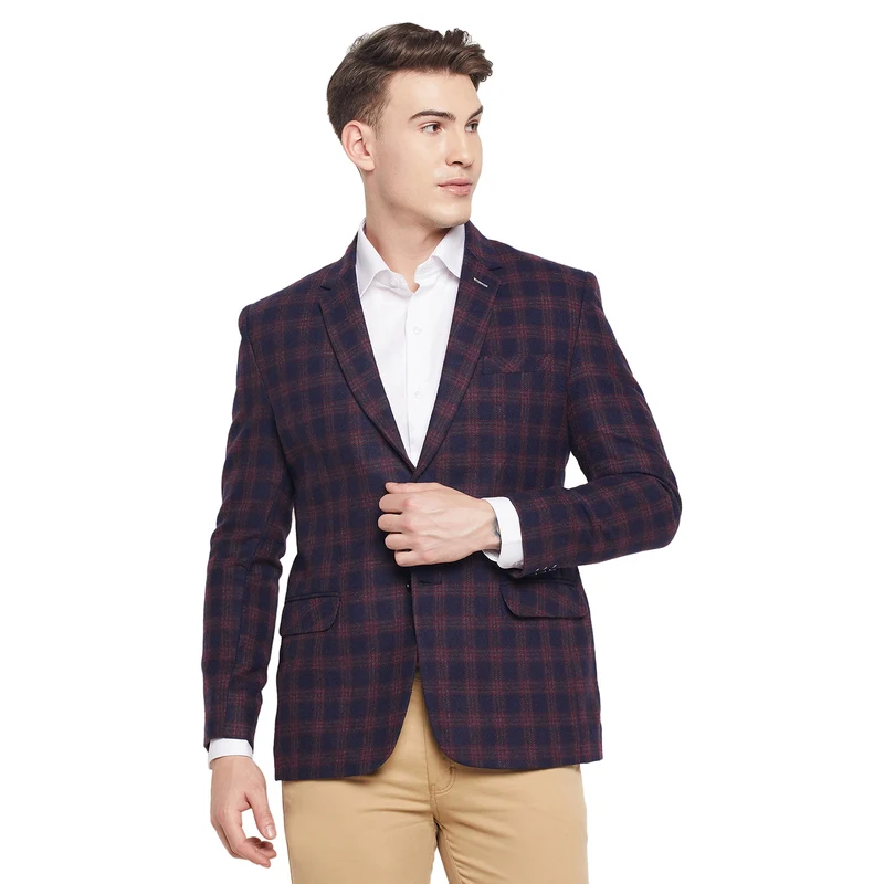 Duke Urban Men Full Sleeve Lapel Neck Coat (SDZ935) Wine / L / Checkered
