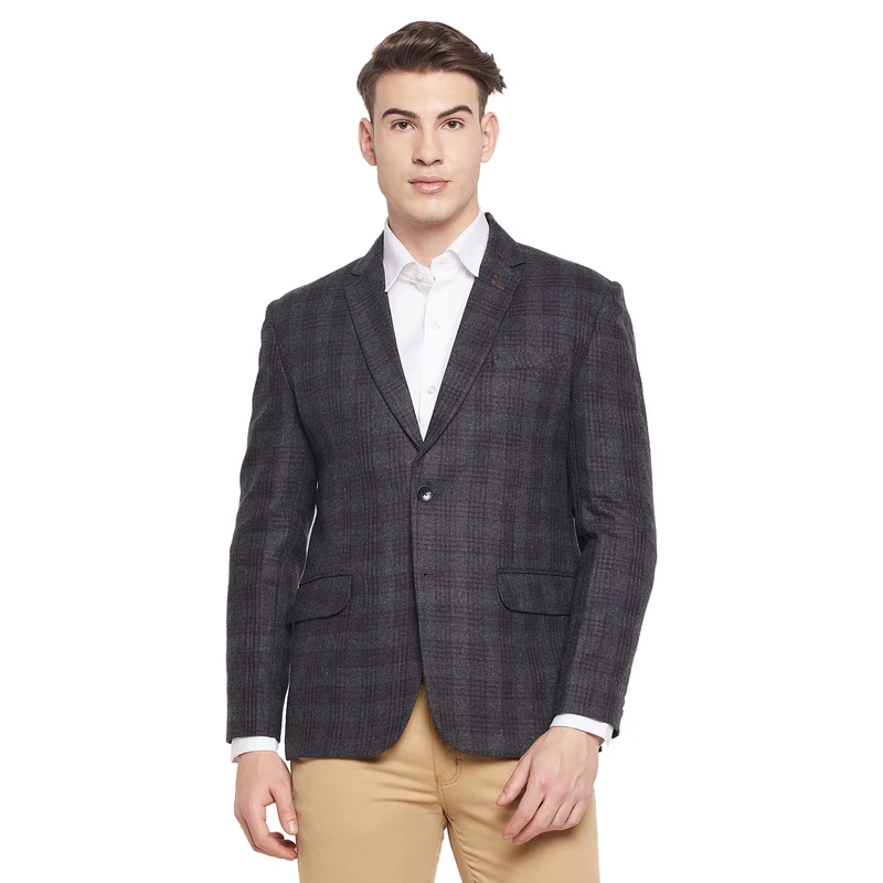 Duke Urban Men Full Sleeve Lapel Neck Coat (SDZ948) Charcoal / M / Checkered
