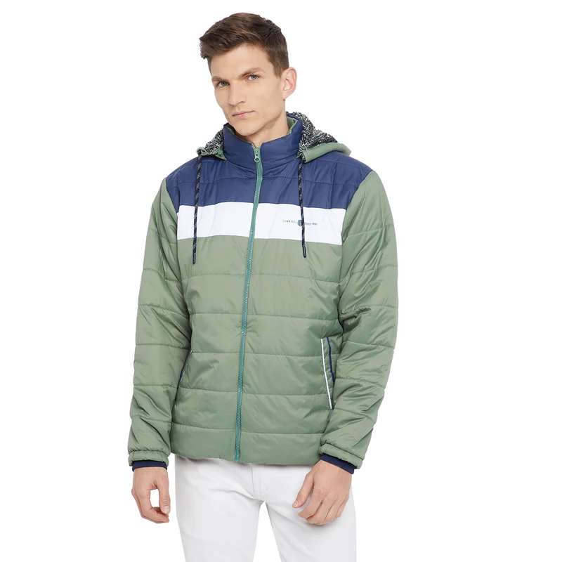 Duke Urban Men Full Sleeve Quilted Jacket (SDZ882) Sage Green / XXL / Color Block