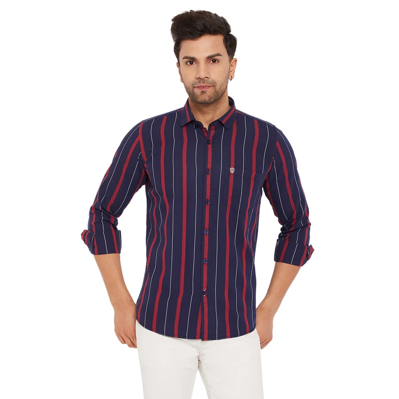 Duke Men Stardust Cotton Full Sleeve Shirt (SDO8995) Navy Red / XXL / Striped