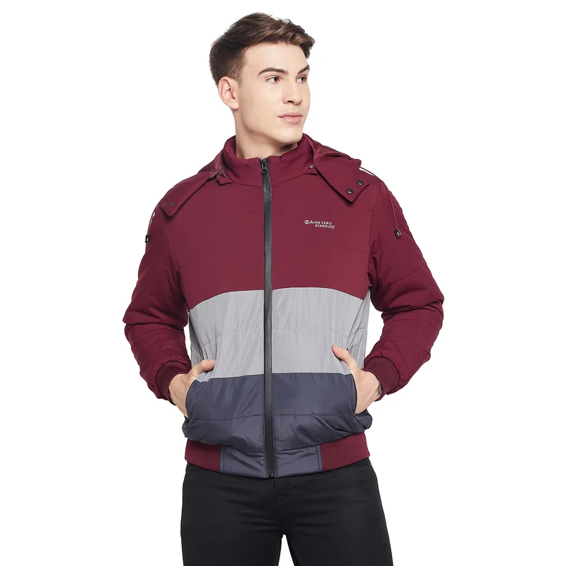Duke Urban Men Full Sleeve Hooded Jacket (SDZ866) Wine / XXL / Color Block
