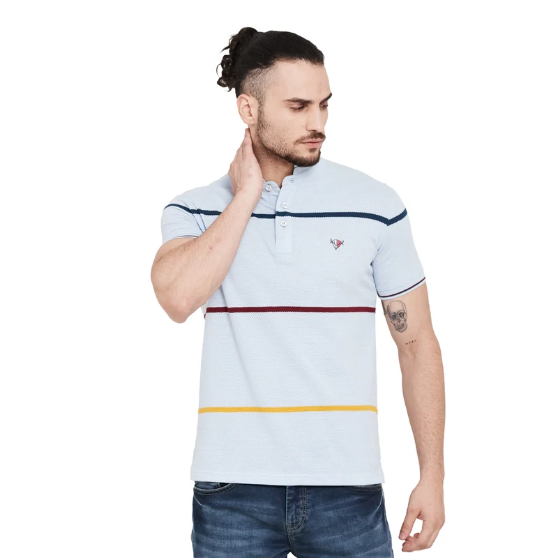 Duke Stardust Men Half Sleeve Cotton T-Shirt (LF5175) M / Ice Blue Mix / Striped