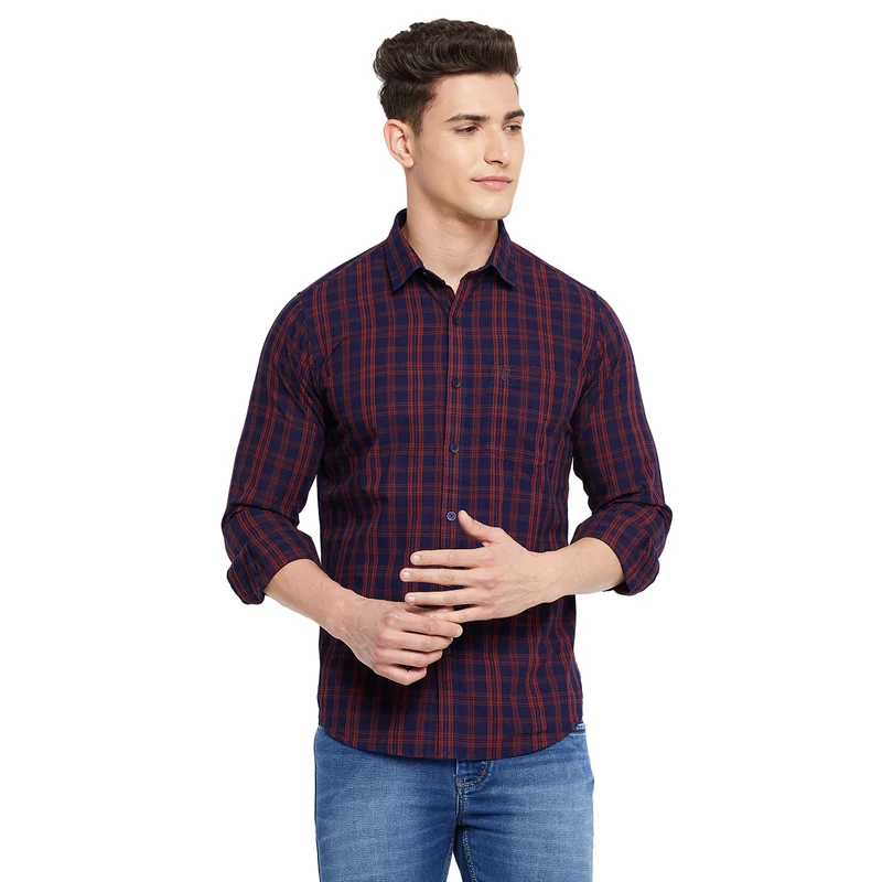 Duke Stardust Men Full Sleeve Cotton Shirt (SDO5CKTE) XL / Navy / Checkered