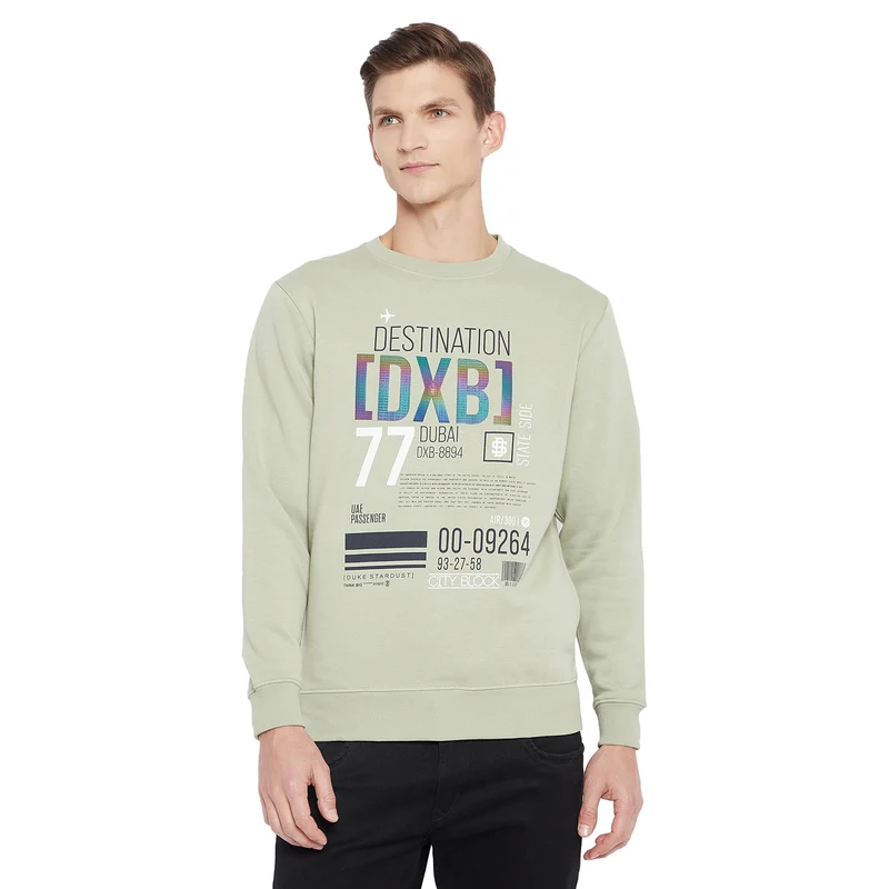 Duke Urban Men Round Neck Sweatshirt (LF3880) M / Sage Green / Printed