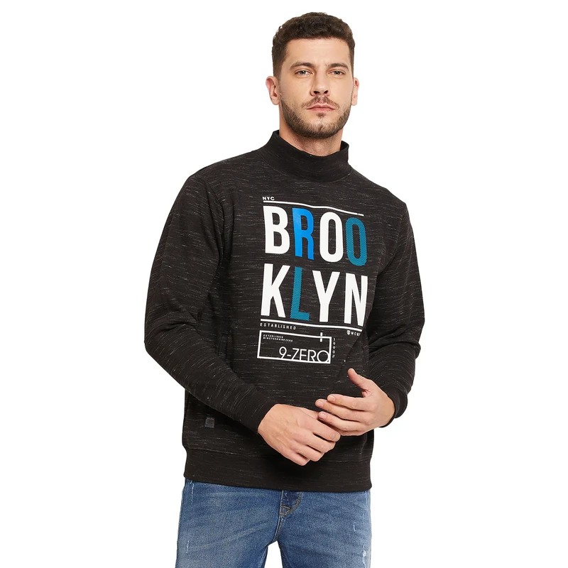 Duke Urban Men High Neck Sweatshirt (LF3874) L / Black Fancy / Printed