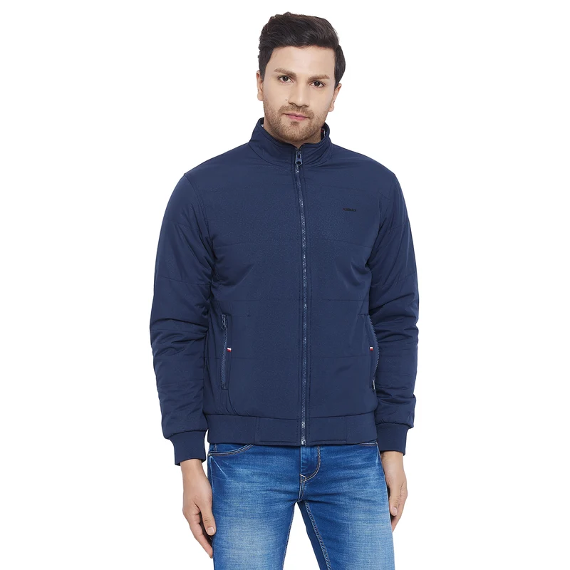 Duke Urban Men Full Sleeve Embossed Quilted Jacket (SDZ957) L / D.Navy / Solid