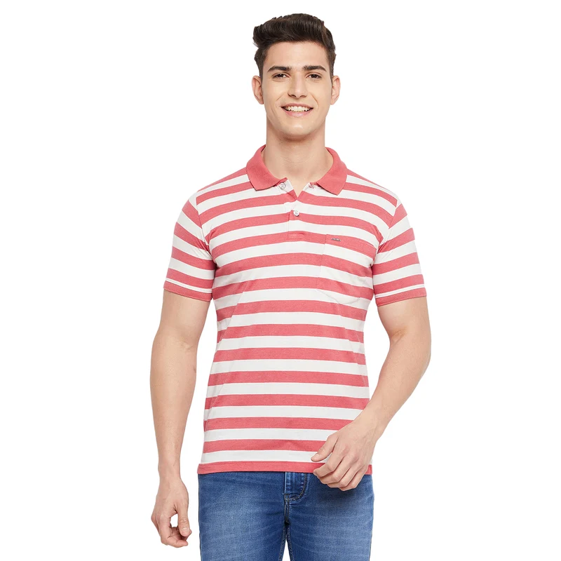 Duke Stardust Men Half Sleeve Cotton T-Shirt (MTLF321) S / Garnet Mix / Striped