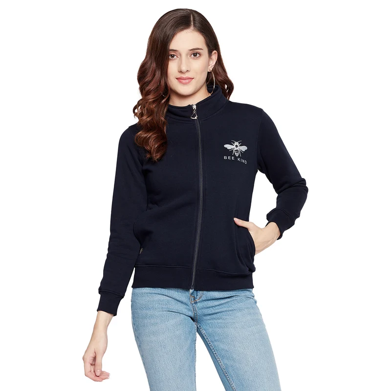 Duke Urban Women Full Sleeve Zipper Sweatshirt (MLFX675) D.Navy / XL / Solid