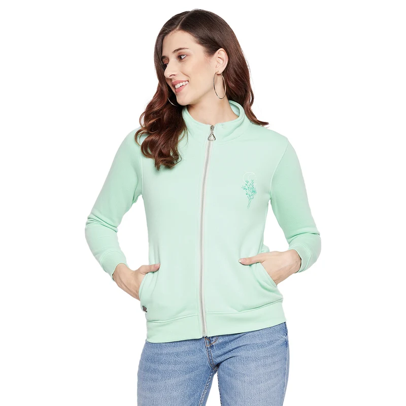 Duke Urban Women Full Sleeve Zipper Sweatshirt (MLFX675) Foam Green / M / Solid