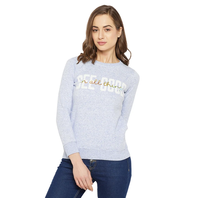 Duke Urban Women Round Neck Sweatshirt (LFX765) XXL / Sky / Self Design