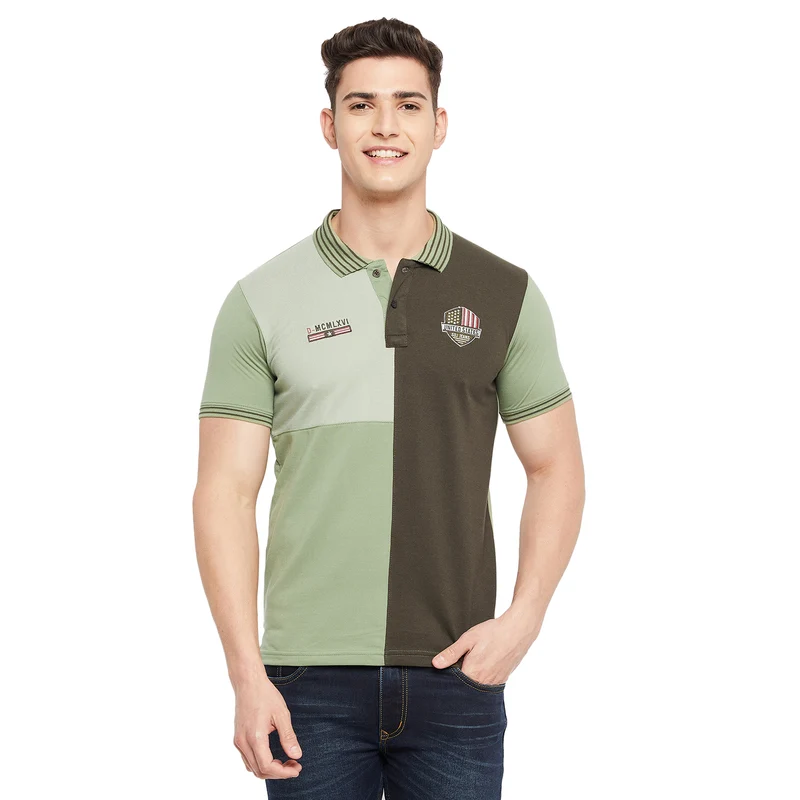 Duke Stardust Men Half Sleeve Cotton T-Shirt (LF5415) M / Fungus Green / Color Block