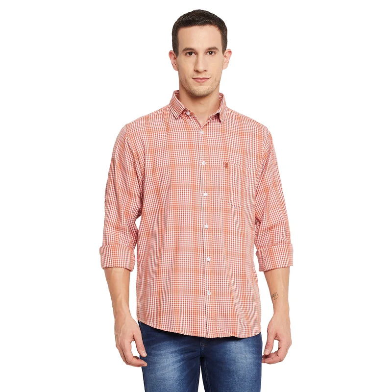 Duke Urban Men Full Sleeve Cotton Shirt (SDO5CKH) M / Orange / Checkered