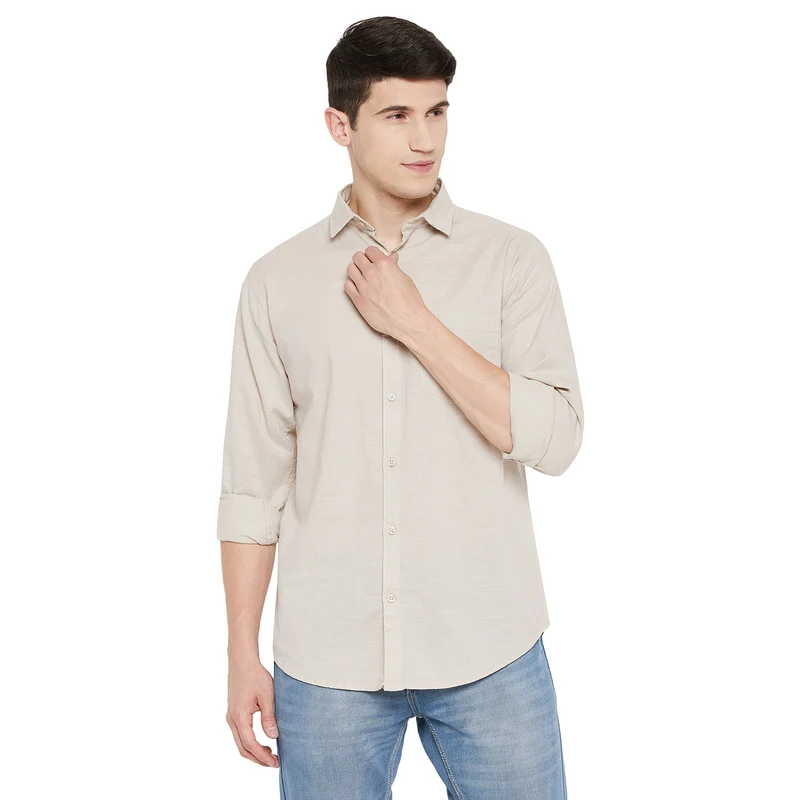 Duke Urban Men Full Sleeve Cotton Shirt (SDO5PLCL) S / Beige / Solid