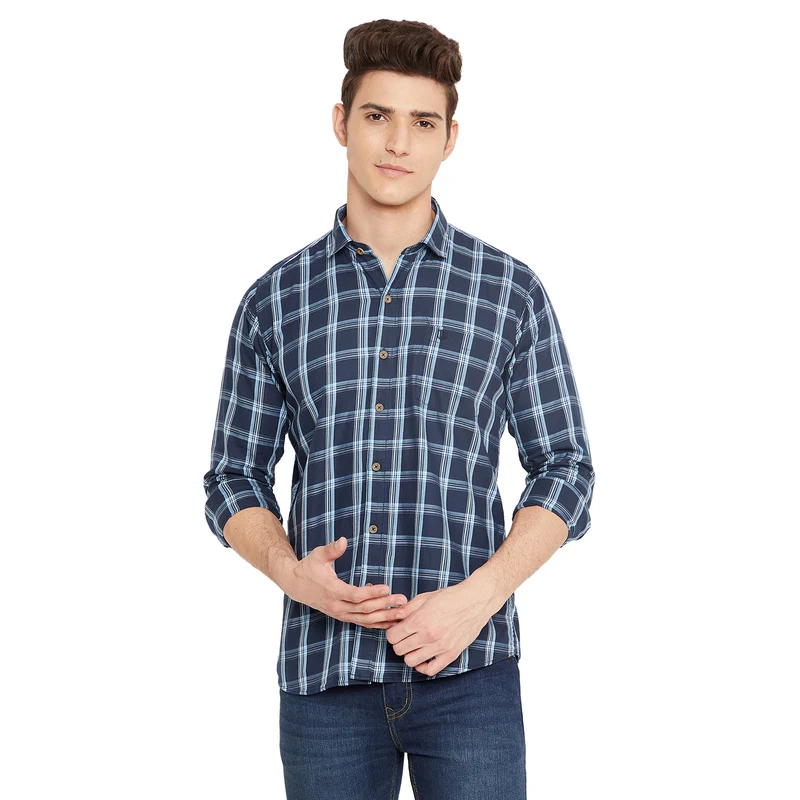 Duke Stardust Men Full Sleeve Cotton Shirt (SDO8CKTR) L / Navy / Checkered