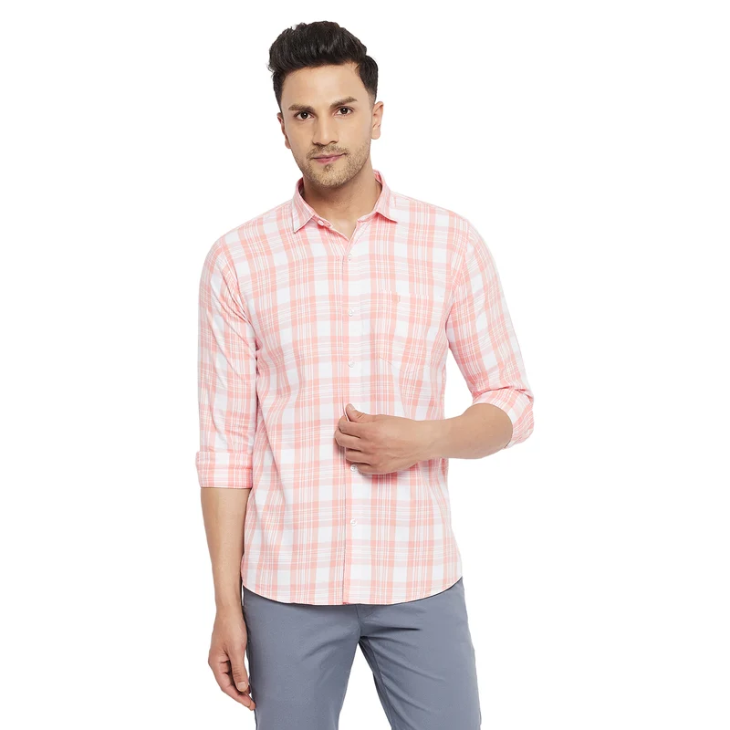 Duke Stardust Men Full Sleeve Cotton Shirt (SDO8CKTT) L / Peach / Checkered