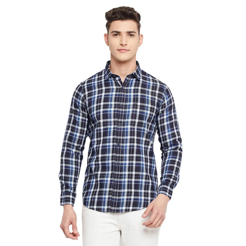 Duke Stardust Men Full Sleeve Cotton Shirt (SDO7CKXR) M / Navy/Sky Blue / Checkered