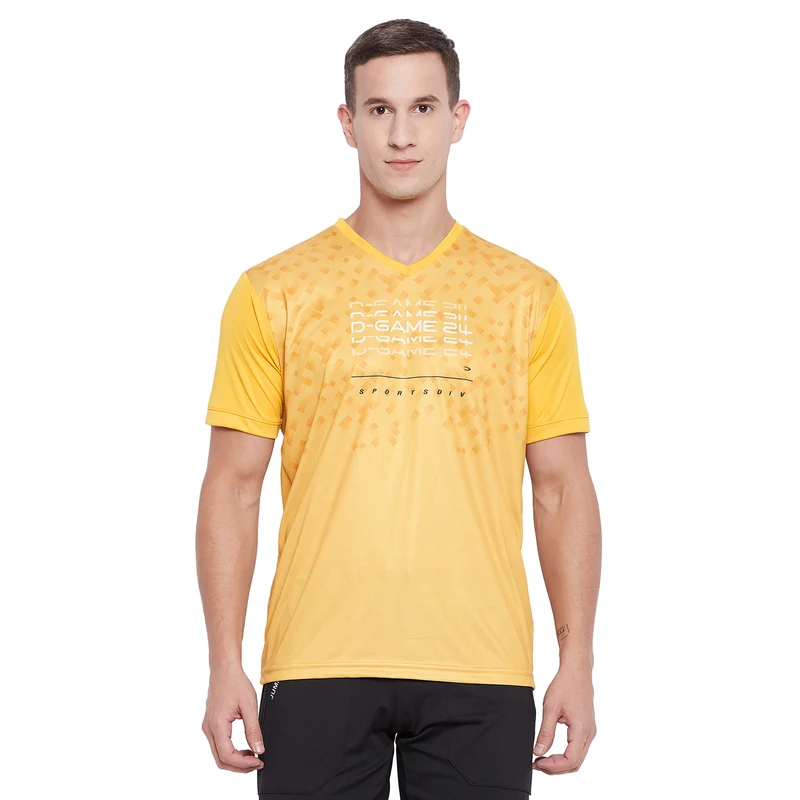 Duke Stardust Men Half Sleeve Sports T-shirt (GD1148) Mustard / L / Printed