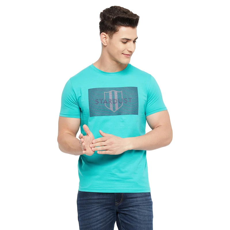Duke Stardust Men Half Sleeve Cotton T-Shirt (LF5235) L / Baltic Blue / Printed