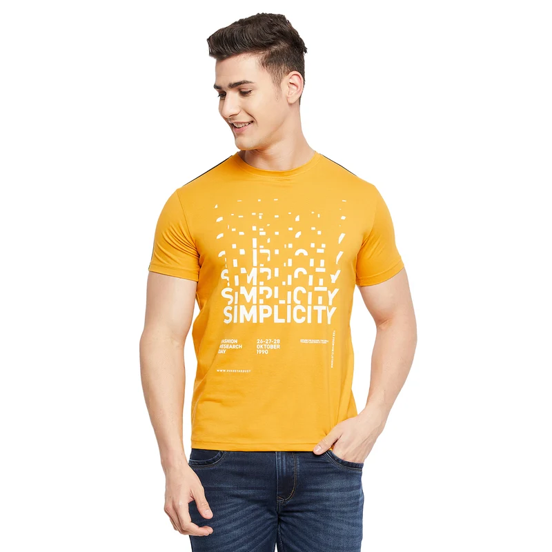 Duke Stardust Men Half Sleeve Cotton T-Shirt (LF5219) Mustard / S / Printed