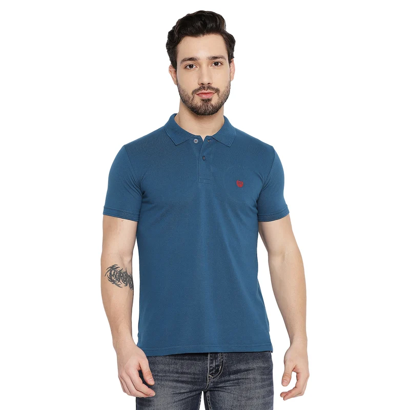 Duke Stardust Men Half Sleeve Cotton T-shirt (SD44) M / Denim / Solid