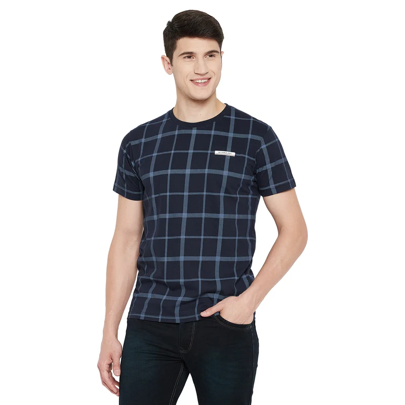 Duke Stardust Men Half Sleeve Cotton T-shirt (LF5211) S / D.Navy / Checkered