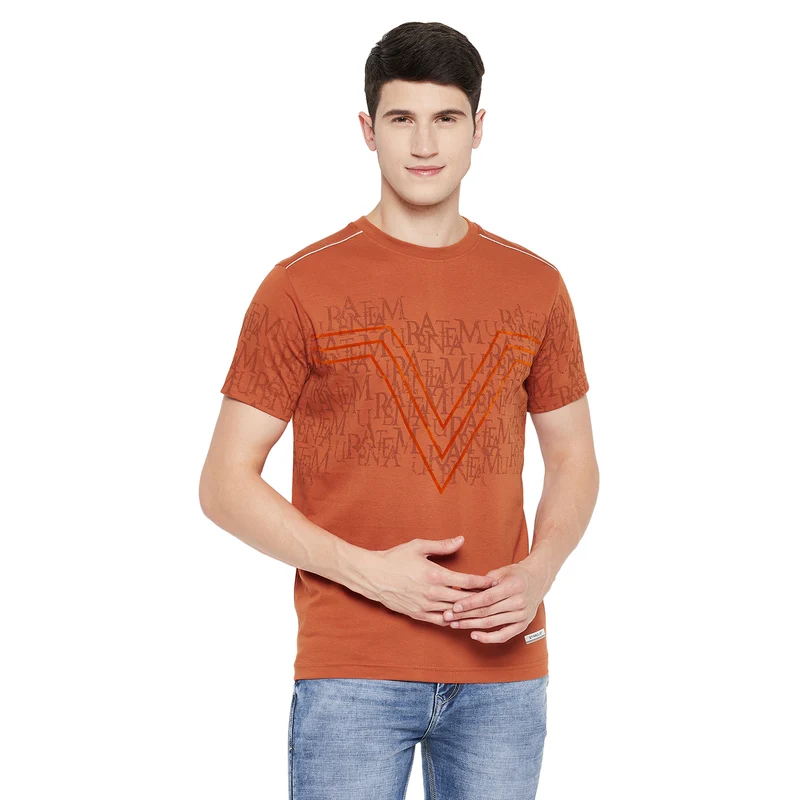 Duke Stardust Men Half Sleeve Cotton T-shirt (LF5216) S / Rust / Printed