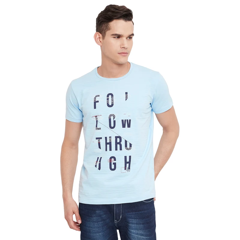 Duke Stardust Men Half Sleeve Cotton T-shirt (LF5217) Sky / M / Printed