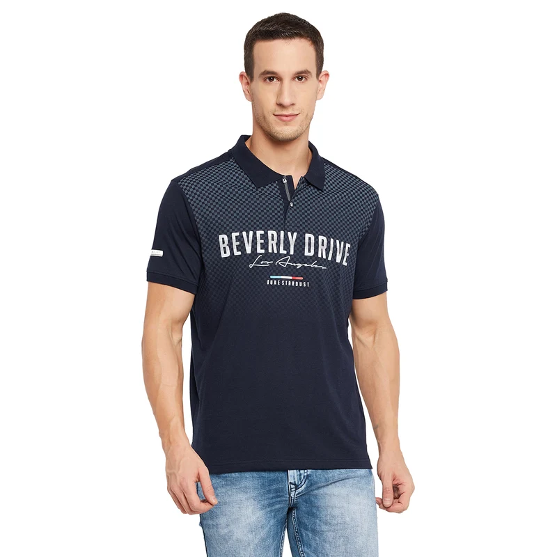 Duke Stardust Men Half Sleeve Cotton T-shirt (LF5201) S / D.Navy / Printed