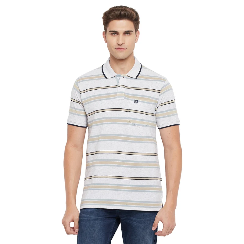 Duke Stardust Men Half Sleeve Cotton T-Shirt (LF5228) XXL / Cement / Striped