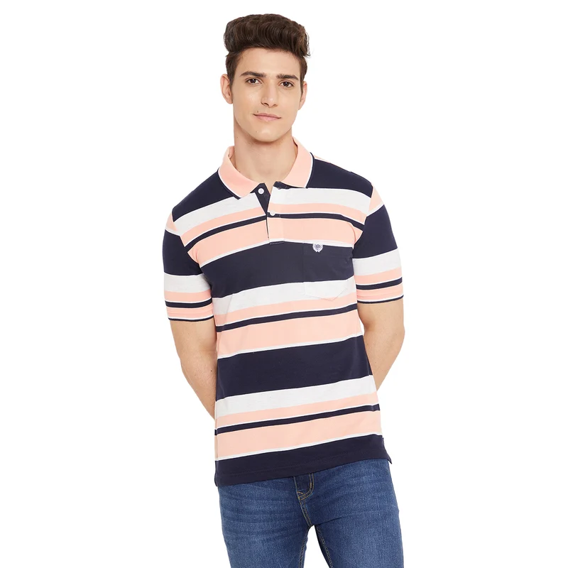 Duke Stardust Men Half Sleeve Cotton T-shirt (LF5230) Peach / L / Striped