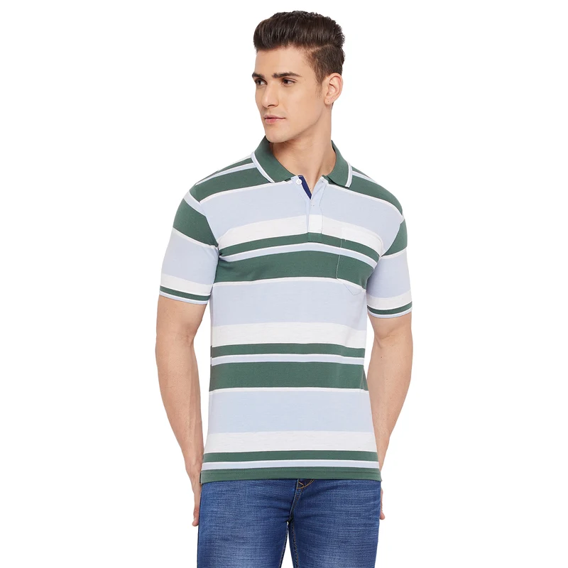 Duke Stardust Men Half Sleeve Cotton T-shirt (LF5230) Stone Green / S / Striped