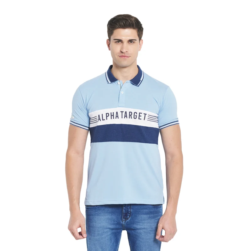 Duke Stardust Men Half Sleeve Cotton T-Shirt (LF5263) S / Sky / Striped