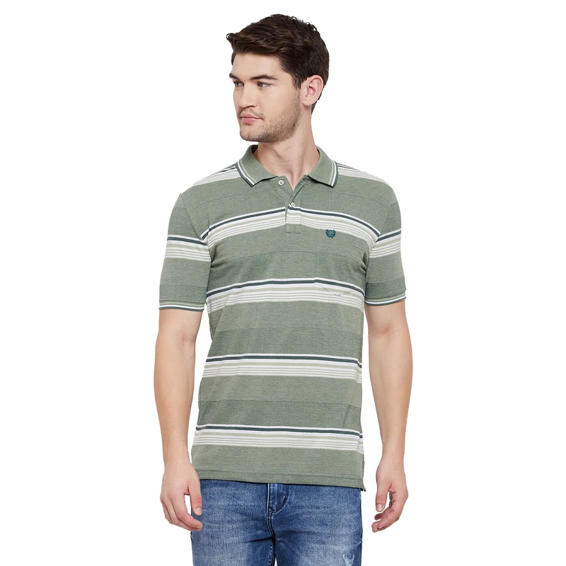 Duke Stardust Men Half Sleeve Cotton T-shirt (LF5279) M / Stone Green / Striped