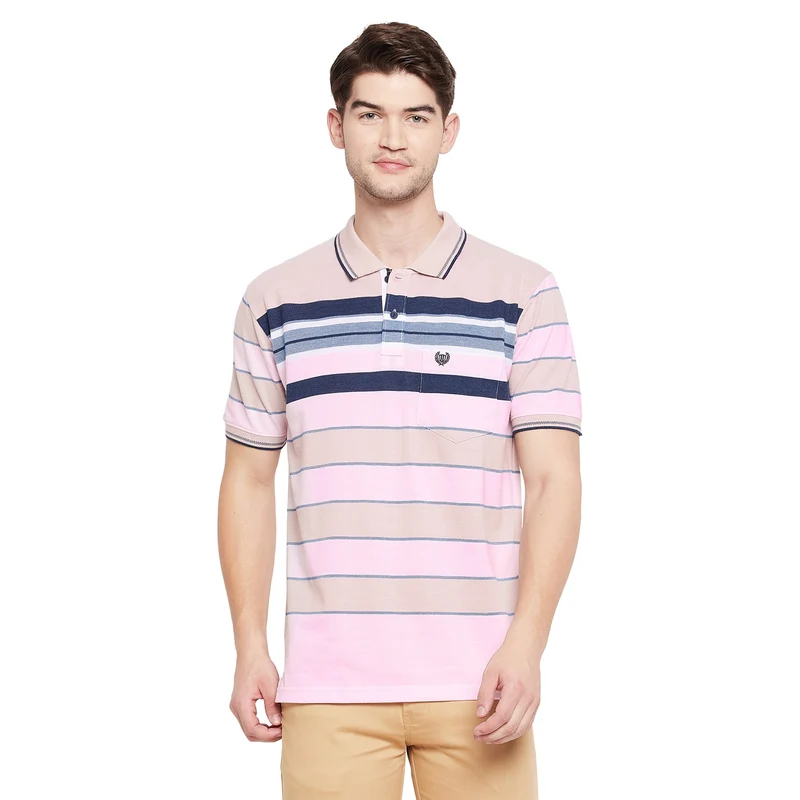 Duke Stardust Men Half Sleeve Cotton T-shirt (LF5311) L / Grey / Striped