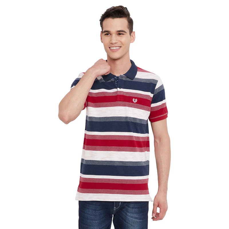 Duke Stardust Men Half Sleeve Cotton T-Shirt (LF5318) S / Autumn Red / Striped