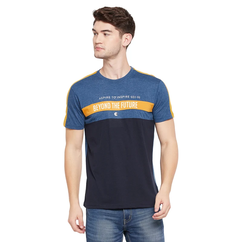 Duke Stardust Men Half Sleeve Cotton T-shirt (LF5323) Denim Blue Mel. / L / Printed