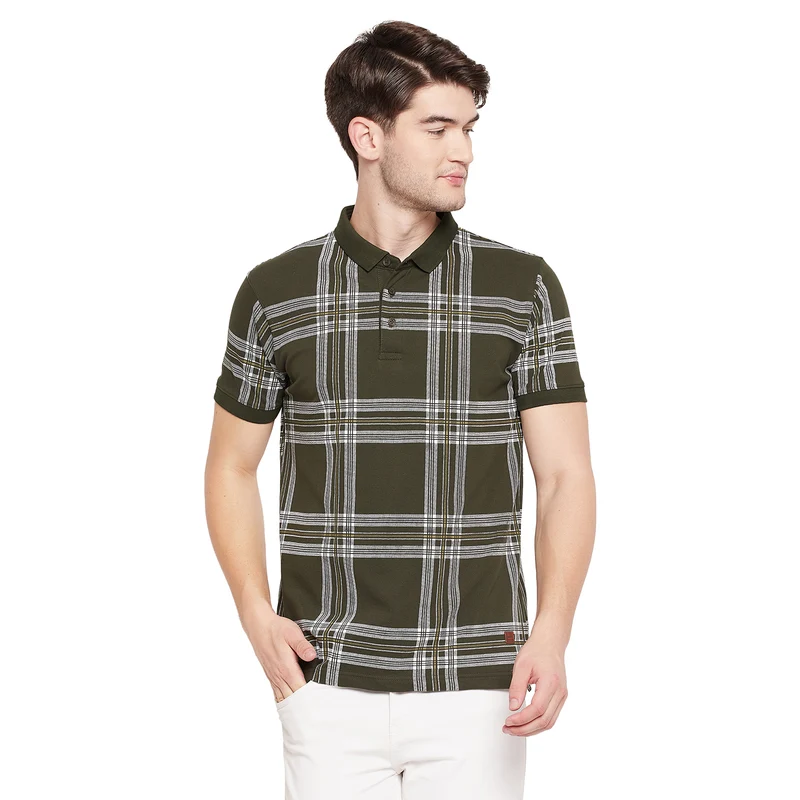 Duke Stardust Men Half Sleeve Cotton T-shirt (LF5331) Olivine / XXL / Checkered