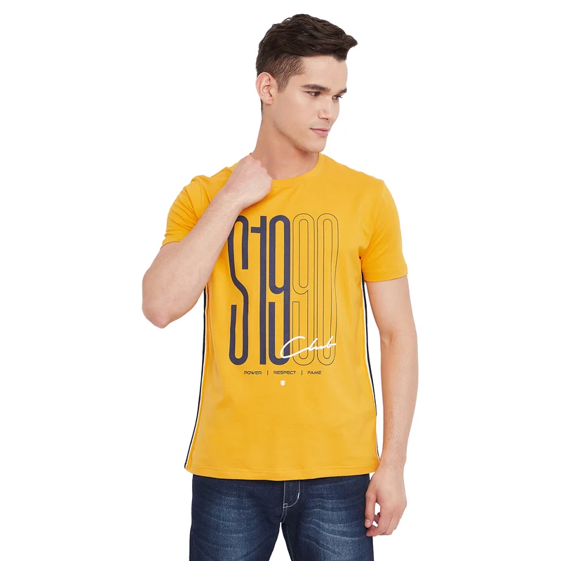 Duke Stardust Men Half Sleeve Cotton T-Shirt (LF5347) Mustard / XL / Printed