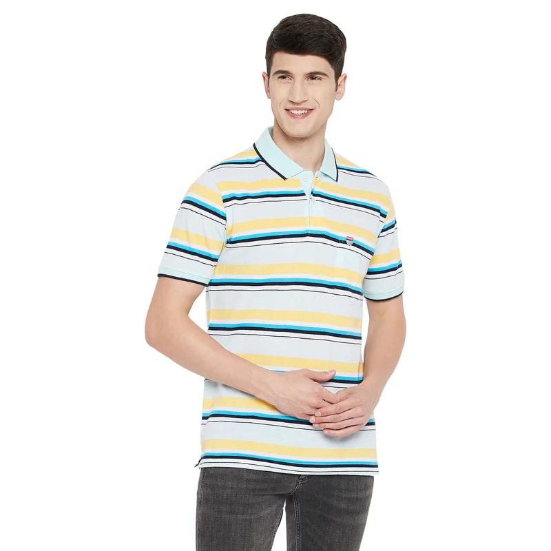 Duke Stardust Men Half Sleeve Cotton T-Shirt (LF5358) XXL / Powder Blue / Striped