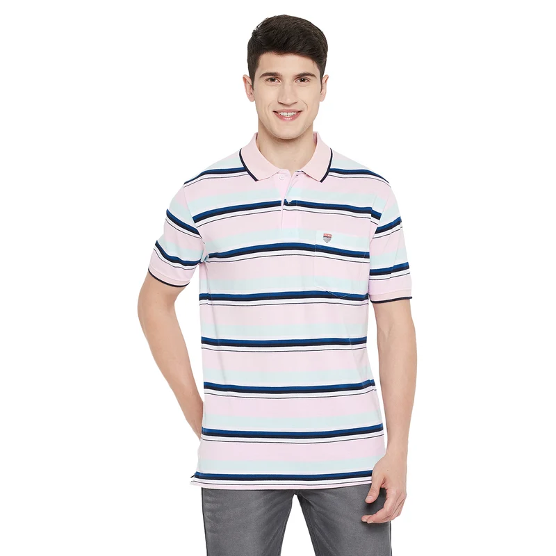 Duke Stardust Men Half Sleeve Cotton T-Shirt (LF5358) XXL / Powder Pink / Striped