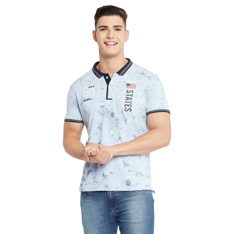 Duke Stardust Men Half Sleeve Cotton T-shirt (LF5461) XL / Ice Blue Mix / Printed